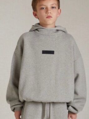 Essentials Grey Hoodie with Black Logo Tag